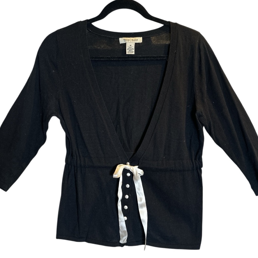 White House Black Market Black Cardigan with White Accents - Picture 7 of 10
